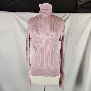 Moda International Turtleneck Large Women Pink Feather Weight Ribbed Cotton Y2K
